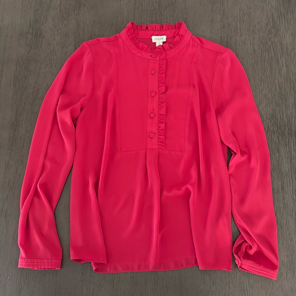 Pink J Crew ruffle blouse Size 4 (size small)